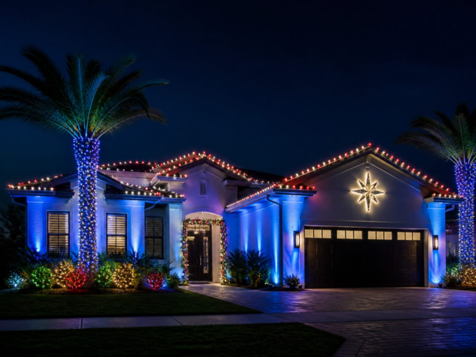 Concept: a custom red, white and blue display with a lit star above the garage